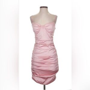 Elegant Pink Satin Ruched Dress